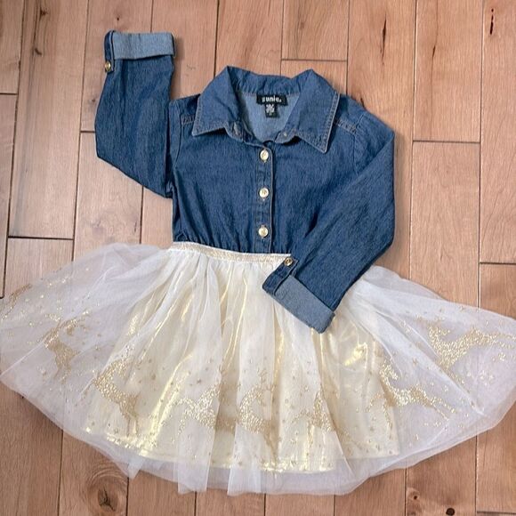 Zunie 2T denim and sheer dress - Picture 1 of 5
